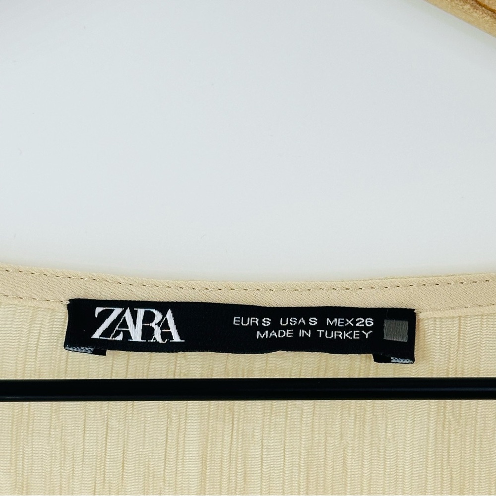 Zara Gauze Drop Shoulder Belted V-Neck Top Small Beige - Picture 4 of 7